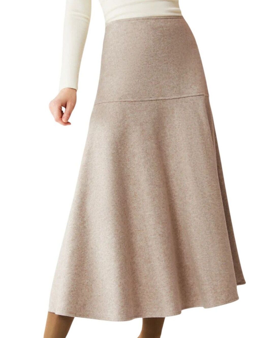 OGL Warm Cozy CashSoft Wool Look Flared Maxi Skirt In Oatmeal Size XS Petite